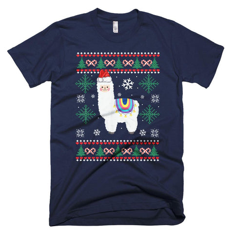 Image of Funny LLama Christmas Gift Holiday Ugly Hat Santa Christmas T-Shirt