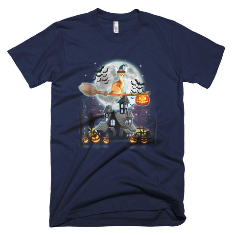 Image of Pumkin Broom Cat Halloween T-Shirt