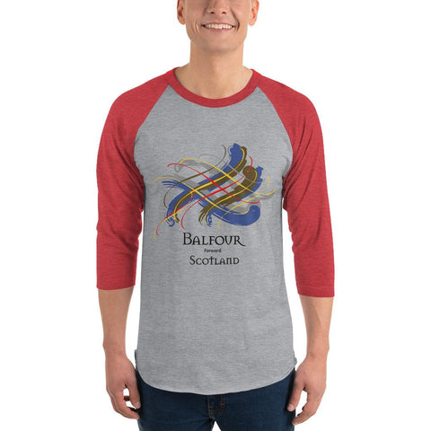 Image of Clan Balfour Tartan Scottish Sleeve Baseball Tee