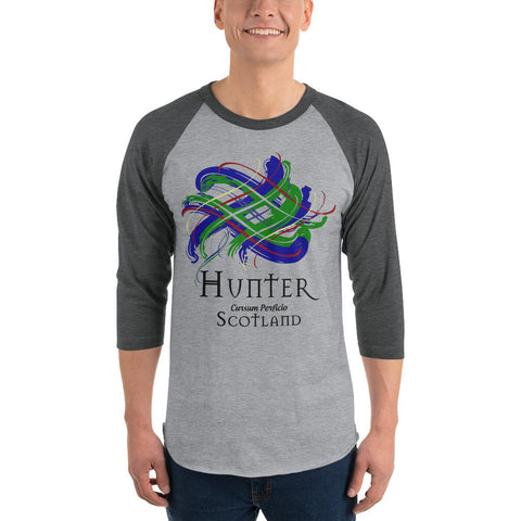 Image of Clan Hunter Tartan Scottish Sleeve Baseball Tee