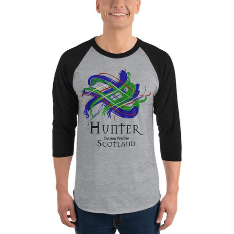 Image of Clan Hunter Tartan Scottish Sleeve Baseball Tee