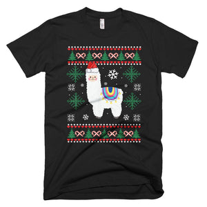 Funny LLama Christmas Gift Holiday Ugly Hat Santa Christmas T-Shirt