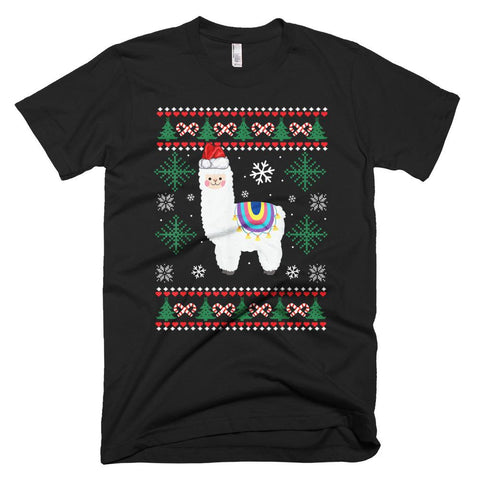 Image of Funny LLama Christmas Gift Holiday Ugly Hat Santa Christmas T-Shirt