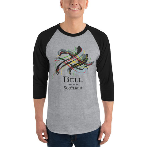 Image of Clan Bell Tartan Scottish Sleeve Baseball Tee