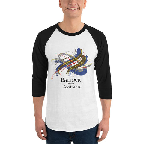 Image of Clan Balfour Tartan Scottish Sleeve Baseball Tee