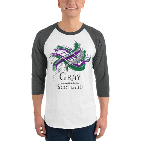 Image of Clan Gray Tartan Scottish Sleeve Baseball Tee