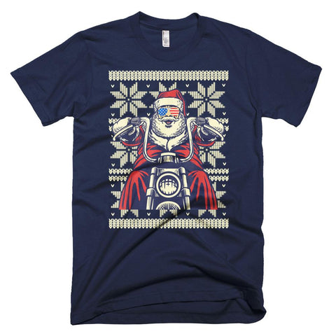 Image of SANTA ON MOTORCYCLE Xmas Funny Ugly Gift Christmas T-Shirt