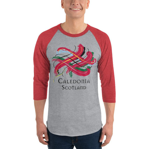 Image of Clan Caledonia Tartan Scottish Sleeve Baseball Tee