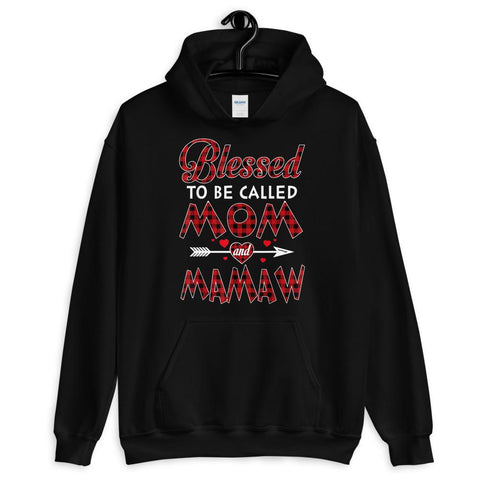 Image of Blessed To Be Called Mom and Mamaw-Buffalo Tartan Plaid Christmas Hooded Sweatshirt