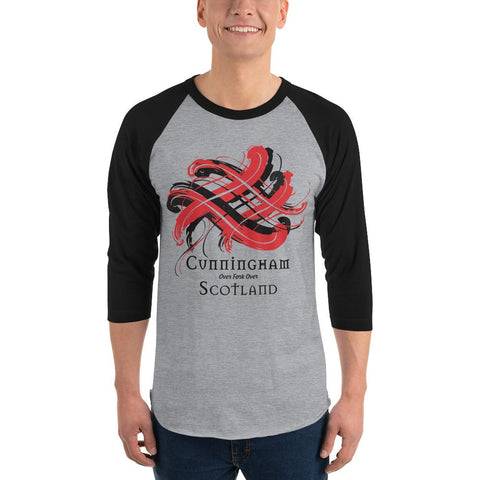 Image of Clan Cunningham Tartan Scottish Sleeve Baseball Tee