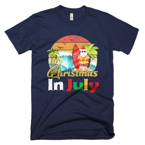 Image of Xmas in July Santa Hawaiian Surfing Vintage Summer Surf Christmas T-Shirt