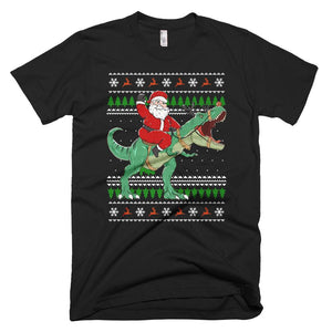 Santa Riding Dino Ugly Sweater Funny Christmas T-Shirt