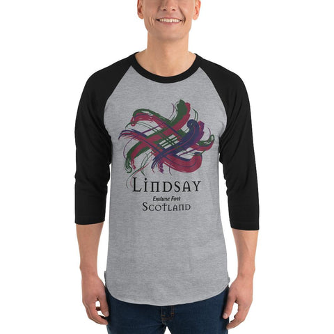 Image of Clan Lindsay Tartan Scottish Sleeve Baseball Tee