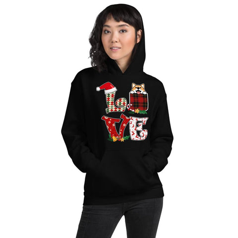 Image of Shiba Inu Love Pocket Funny Pajama Tartan Plaid Christmas Hooded Sweatshirt