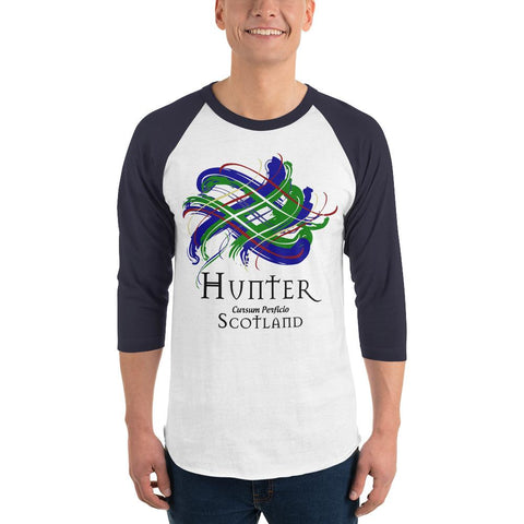 Image of Clan Hunter Tartan Scottish Sleeve Baseball Tee