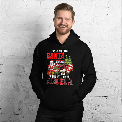 Image of Who Needs Santa When You Have Abuela Tartan Plaid Gift Christmas Hooded Sweatshirt