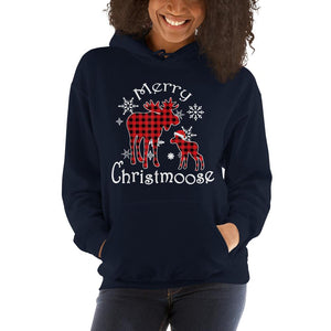 Merry Christmoose Moose Buffalo Tartan Red Plaid Christmas Hooded Sweatshirt