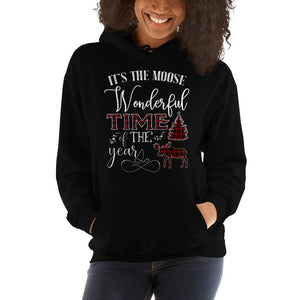 It's The Moose Wonderful Time Of The Year Tartan Plaid Tree Deer Christmas Hooed Sweatshirt