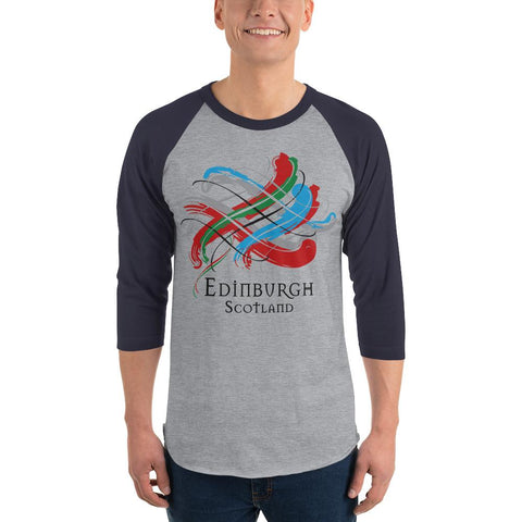 Image of Clan Edinburgh Scotland Tartan Scottish Sleeve Baseball Tee