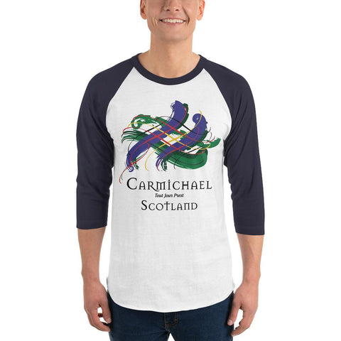 Image of Clan Carmichael Tartan Scottish Sleeve Baseball Tee