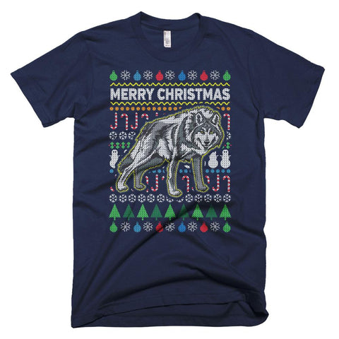 Image of Ugly Xmas Wild Wolf Merry Christmas T-Shirt