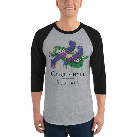 Image of Clan Carmichael Tartan Scottish Sleeve Baseball Tee