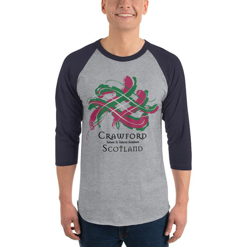 Image of Clan Crawford Tartan Scottish Sleeve Baseball Tee