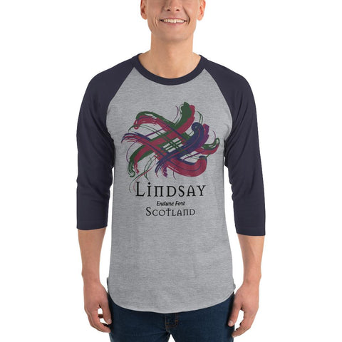 Image of Clan Lindsay Tartan Scottish Sleeve Baseball Tee