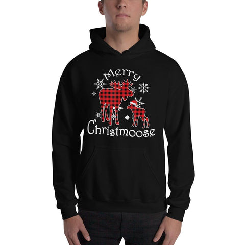 Image of Merry Christmoose Moose Buffalo Tartan Red Plaid Christmas Hooded Sweatshirt