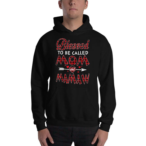 Image of Blessed To Be Called Mom and Mamaw-Buffalo Tartan Plaid Christmas Hooded Sweatshirt