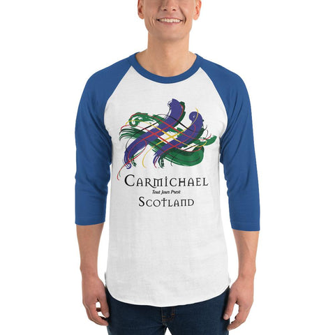 Image of Clan Carmichael Tartan Scottish Sleeve Baseball Tee