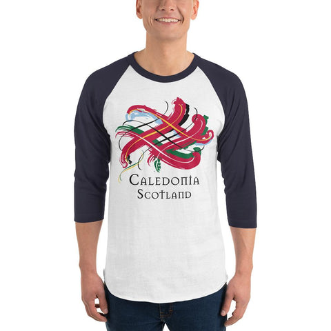 Image of Clan Caledonia Tartan Scottish Sleeve Baseball Tee