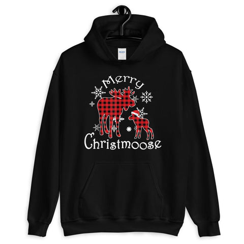 Image of Merry Christmoose Moose Buffalo Tartan Red Plaid Christmas Hooded Sweatshirt