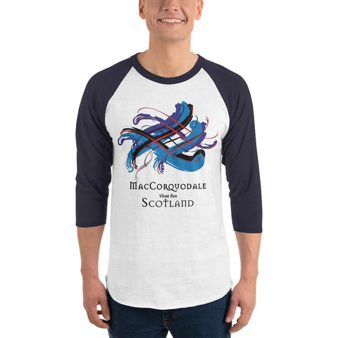 Image of Clan MacCorquodale Tartan Scottish Sleeve Baseball Tee