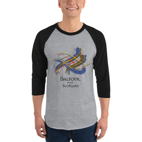 Image of Clan Balfour Tartan Scottish Sleeve Baseball Tee