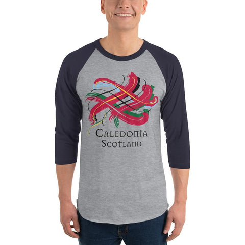 Image of Clan Caledonia Tartan Scottish Sleeve Baseball Tee