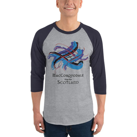 Image of Clan MacCorquodale Tartan Scottish Sleeve Baseball Tee