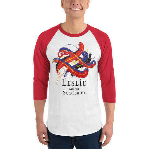 Image of Clan Leslie Tartan Scottish Sleeve Baseball Tee