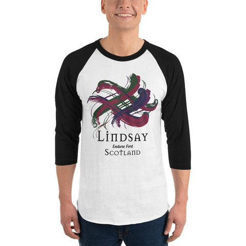 Image of Clan Lindsay Tartan Scottish Sleeve Baseball Tee