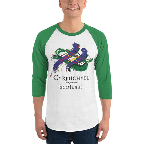 Image of Clan Carmichael Tartan Scottish Sleeve Baseball Tee