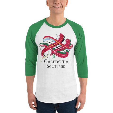 Image of Clan Caledonia Tartan Scottish Sleeve Baseball Tee