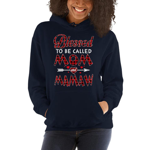 Image of Blessed To Be Called Mom and Mamaw-Buffalo Tartan Plaid Christmas Hooded Sweatshirt