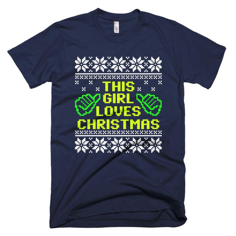 Image of This Girl Loves Christmas T-Shirt Ugly Sweater Pattern Premium