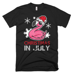 Flamingo Funny Christmas T-Shirt In July Snowflakes Santa Hat Gift Shirt