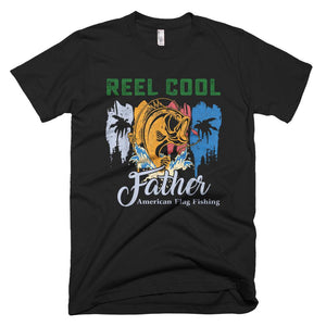 Mens Reel Cool Father TShirt Funny American Flag Fishing Father Day T-Shirt