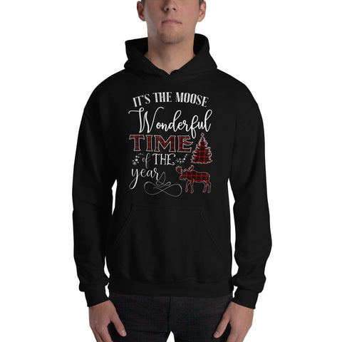 Image of It's The Moose Wonderful Time Of The Year Tartan Plaid Tree Deer Christmas Hooed Sweatshirt