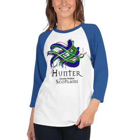 Image of Clan Hunter Tartan Scottish Sleeve Baseball Tee