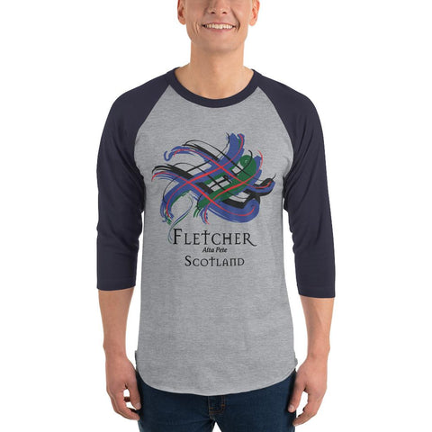 Image of Clan Fletcher Tartan Scottish Sleeve Baseball Tee