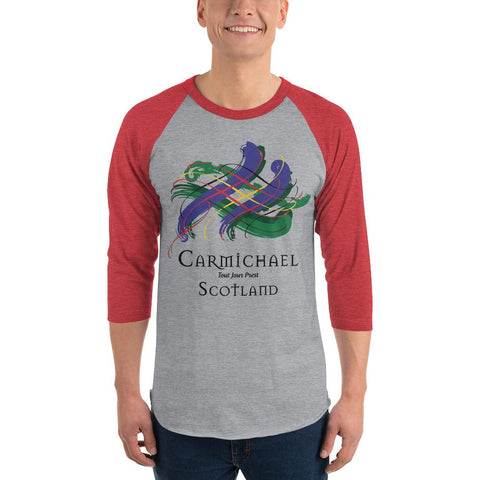 Image of Clan Carmichael Tartan Scottish Sleeve Baseball Tee