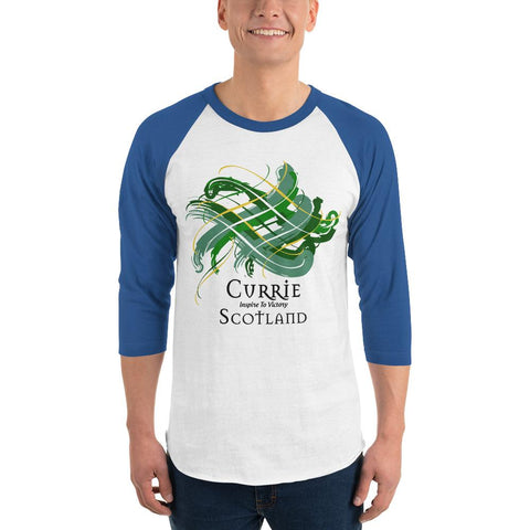 Image of Clan Currie Tartan Scottish Sleeve Baseball Tee